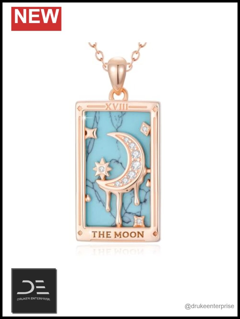 Tarot Card Necklace 925 Sterling Silver 18K Rose Gold Plated Pendant